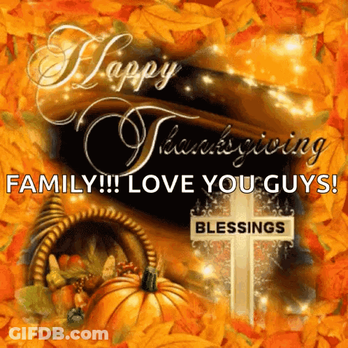 Happy Thanksgiving Card With Cornucopia And Leaves GIF