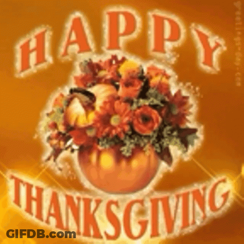 Happy Thanksgiving Card With Pumpkin And Flowers GIF