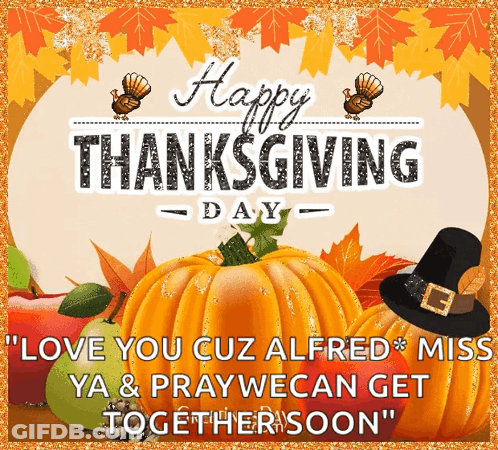 Happy Thanksgiving Card With Pumpkin And Turkeys GIF
