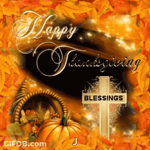 Happy Thanksgiving Card With Pumpkins And Leaves GIF