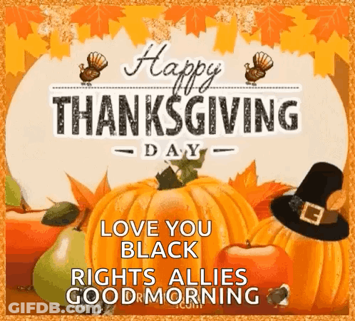 Happy Thanksgiving Card With Pumpkins, Apples, And Turkey GIF