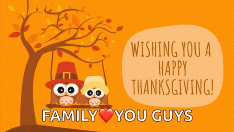 Happy Thanksgiving Cartoon Monkey Family Swinging GIF