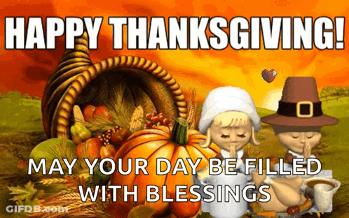 Happy Thanksgiving Cornucopia Pilgrims GIF