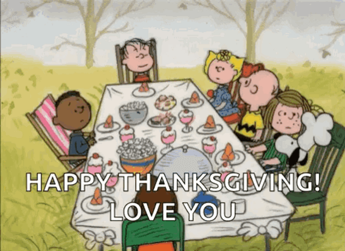 Happy Thanksgiving Family Dinner Charlie Brown GIF