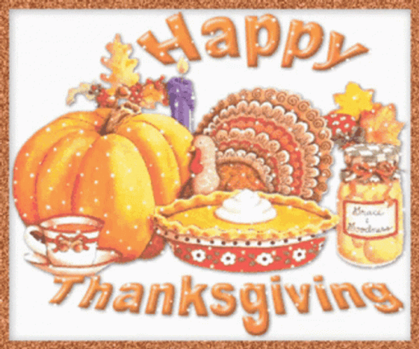Happy Thanksgiving Glittery Family Dinner GIF