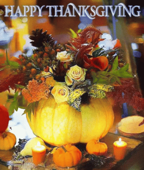 Happy Thanksgiving Glittery Pumpkin GIF