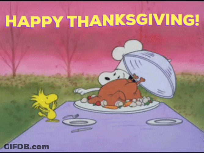 Happy Thanksgiving Snoopy And Woodstock Slice Fried Turkey GIF