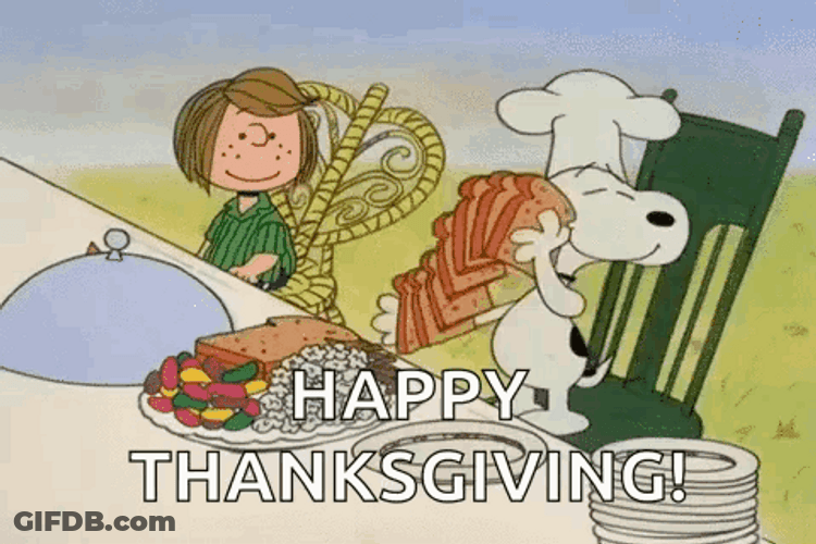 Happy Thanksgiving Snoopy Serving Bread GIF