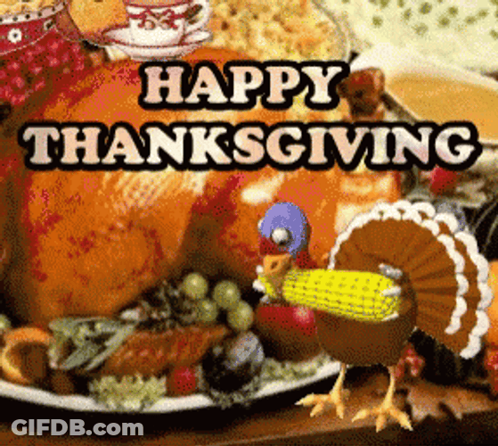 Happy Thanksgiving Turkey Eating Corn GIF