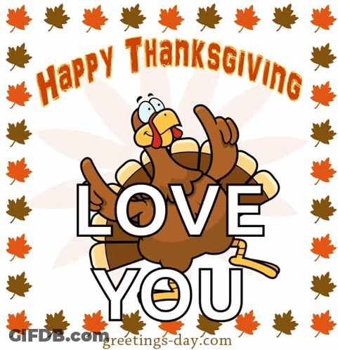 Happy Thanksgiving Turkey Pointing Up GIF