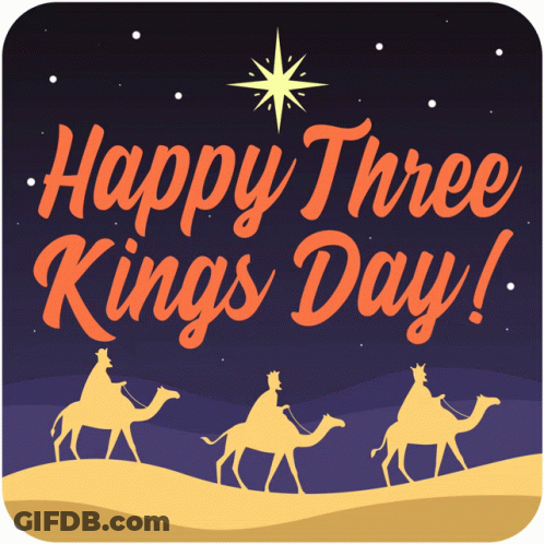 Happy Three Kings Day Poster With Three Wise Men On Camels GIF