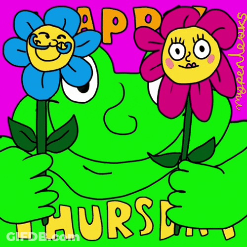 Happy Thursday Blessings Frog Flowers Animation GIF