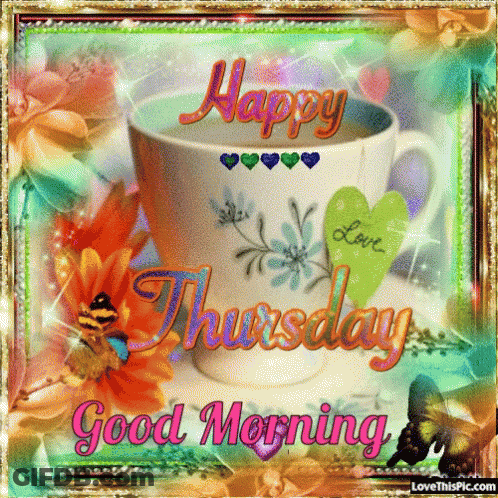 Happy Thursday Good Morning Coffee And Flowers GIF