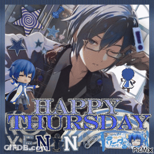 Happy Thursday Greeting Card With Blue Haired Anime Character GIF