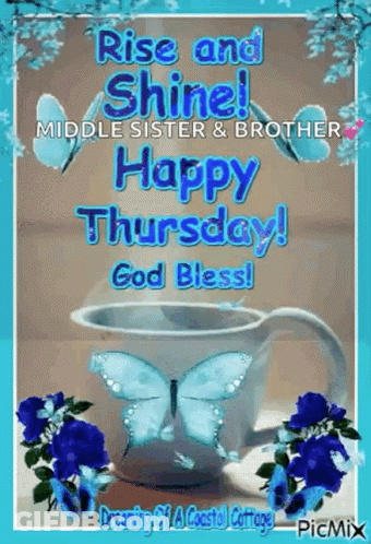 Happy Thursday Greeting Card With Coffee And Butterfly GIF