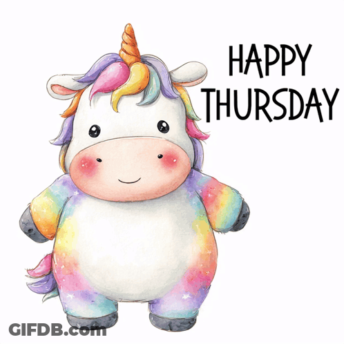 Happy Thursday Greeting Card With Rainbow Unicorn GIF