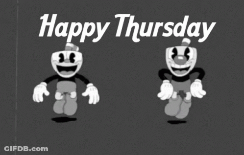 Happy Thursday Greeting Card With Two Cartoon Characters GIF