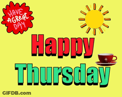 Happy Thursday Sign With Red Cup And Saucer GIF