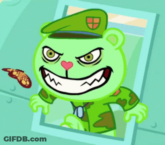 Happy Tree Friends Flippy Angry Butterfly GIF