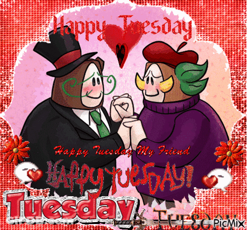 Happy Tuesday Card With Cartoon Characters GIF