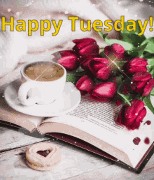 Happy Tuesday Flowers And Coffee GIF
