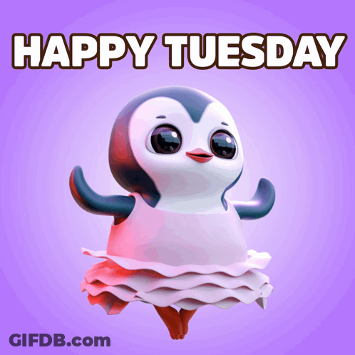 Happy Tuesday Message With Penguin In Tutu GIF