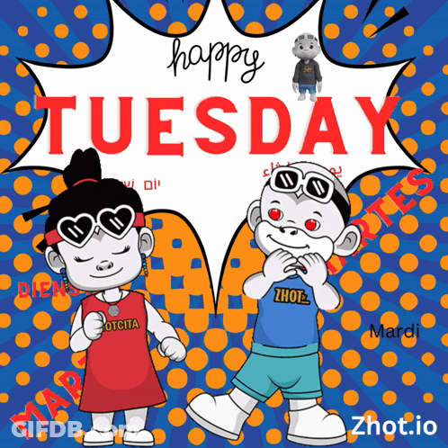 Happy Tuesday Poster With Cartoon Characters GIF