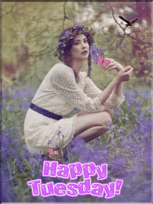 Happy Tuesday Woman In Garden GIF