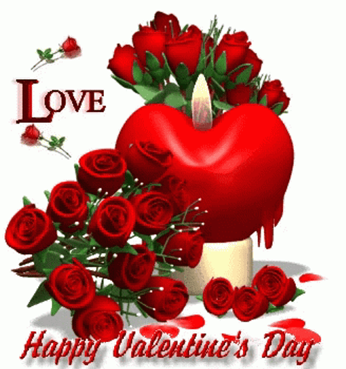 Happy Valentine Day Roses And Flowers Greeting GIF