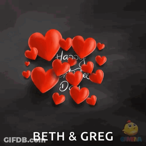 Happy Valentine's Day Beth And Greg With Red Hearts GIF