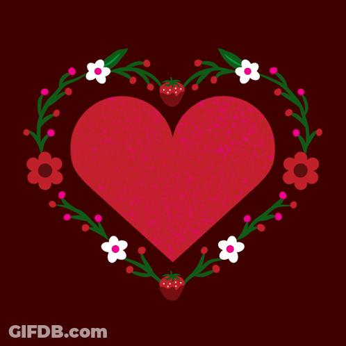 Happy Valentine's Day Card With Heart And Flowers GIF
