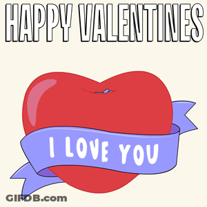 Happy Valentine's Day Card With Heart And Ribbon Saying I Love You GIF