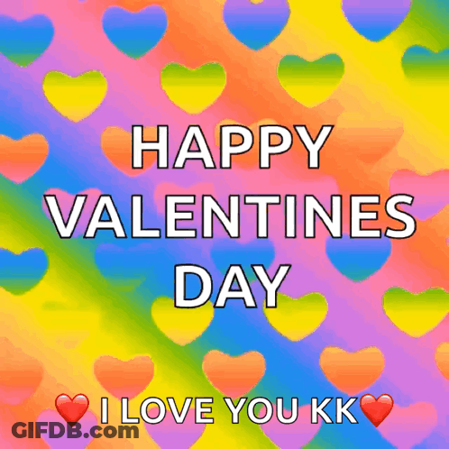 Happy Valentine's Day Card With Rainbow Hearts GIF