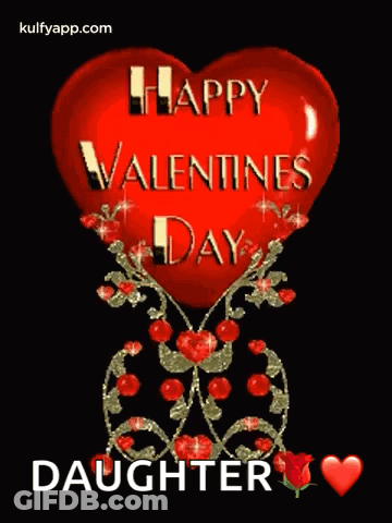 Happy Valentine's Day Card With Red Heart And Flowers GIF