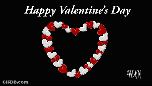 Happy Valentine's Day Card With Red Heart Surrounded By White Hearts GIF
