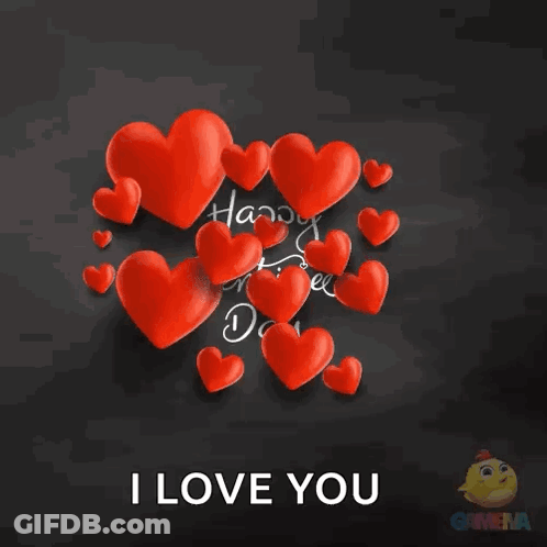 Happy Valentine's Day Card With Red Hearts GIF