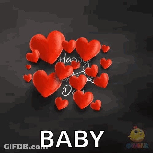 Happy Valentine's Day Card With Red Hearts On Black GIF