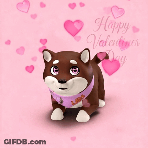Happy Valentine's Day Greeting Card With Cartoon Dog GIF