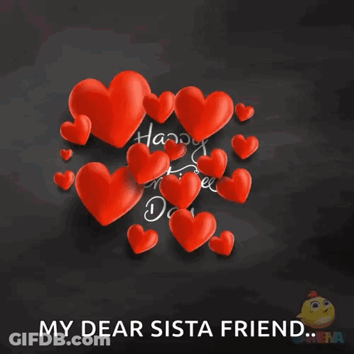 Happy Valentine's Day Dear Sista Friend With Red Hearts GIF