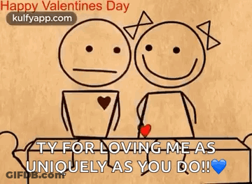 Happy Valentine's Day Stick Figures Kissing With Heart GIF