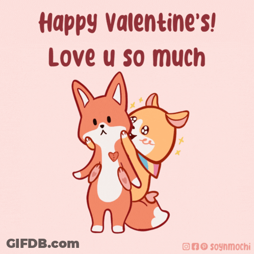 Happy Valentine's Day Two Foxes Hugging GIF