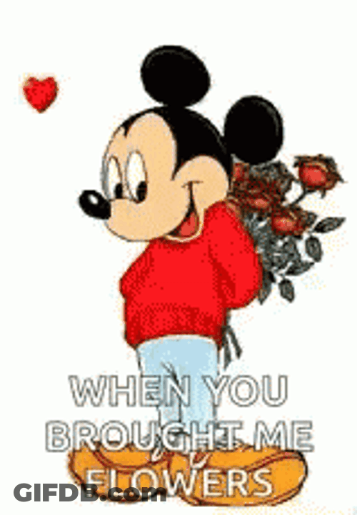 Happy Valentines Day Disney Mickey Flowers GIF