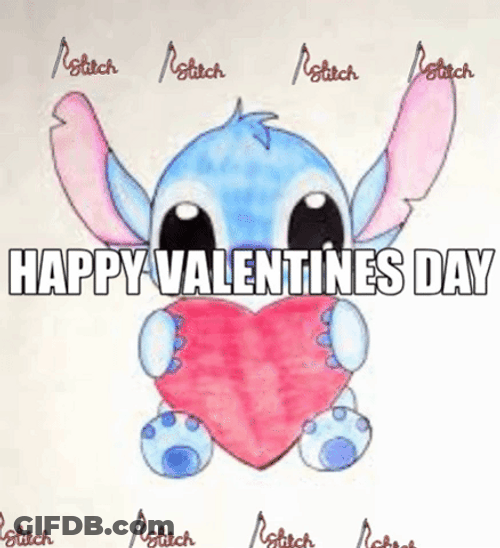 Happy Valentines Day Son Stitch Holding Heart GIF