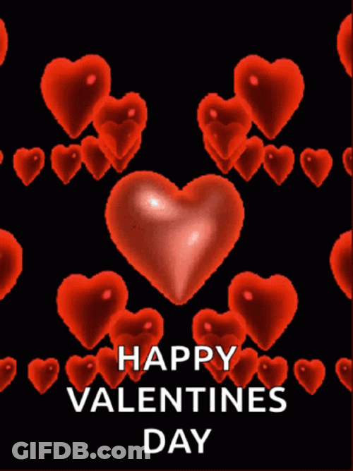 Happy Valentines Floating Red Hearts GIF