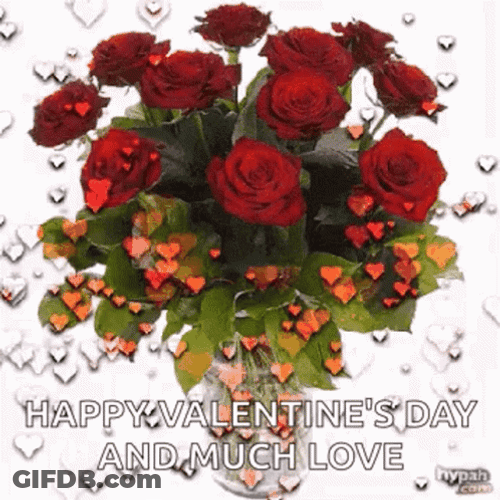 Happy Valentines Raining Hearts Bouquet GIF