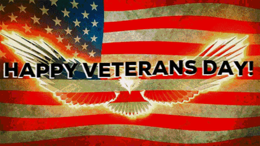 Happy Veterans Day Animated Text American Eagle Flag GIF