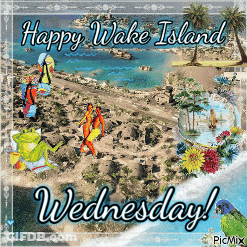 Happy Wake Island Wednesday Frog Greeting Card GIF
