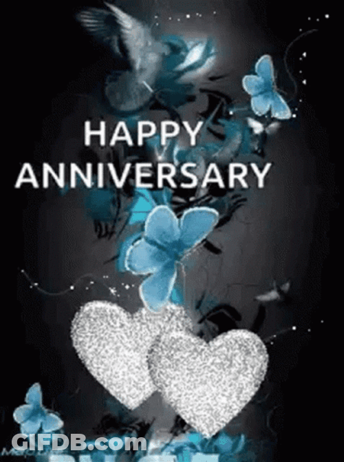 Happy Wedding Anniversary Blue Butterflies GIF