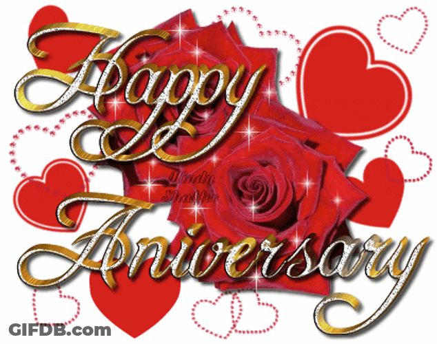 Happy Wedding Anniversary Glittery Red Roses GIF