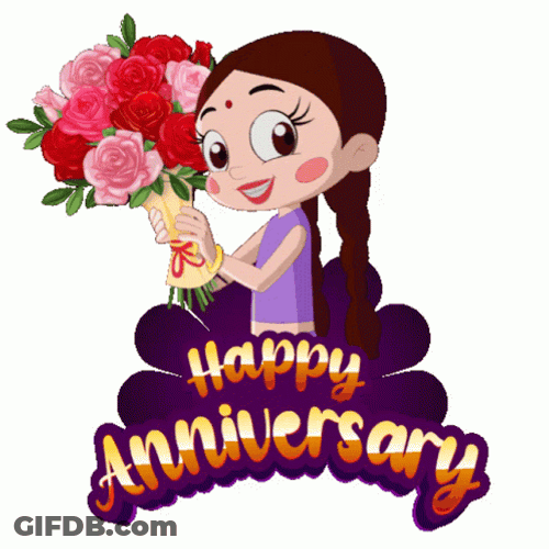 Happy Wedding Anniversary Rose Bouquet Animation GIF